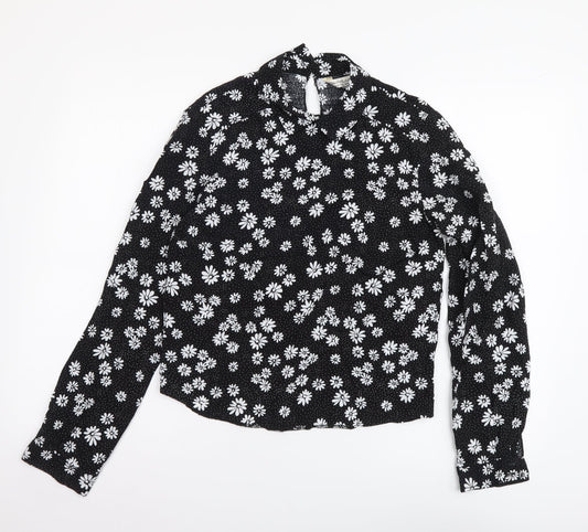 Miss Selfridge Womens Black Floral Viscose Basic Blouse Size 8 Collared