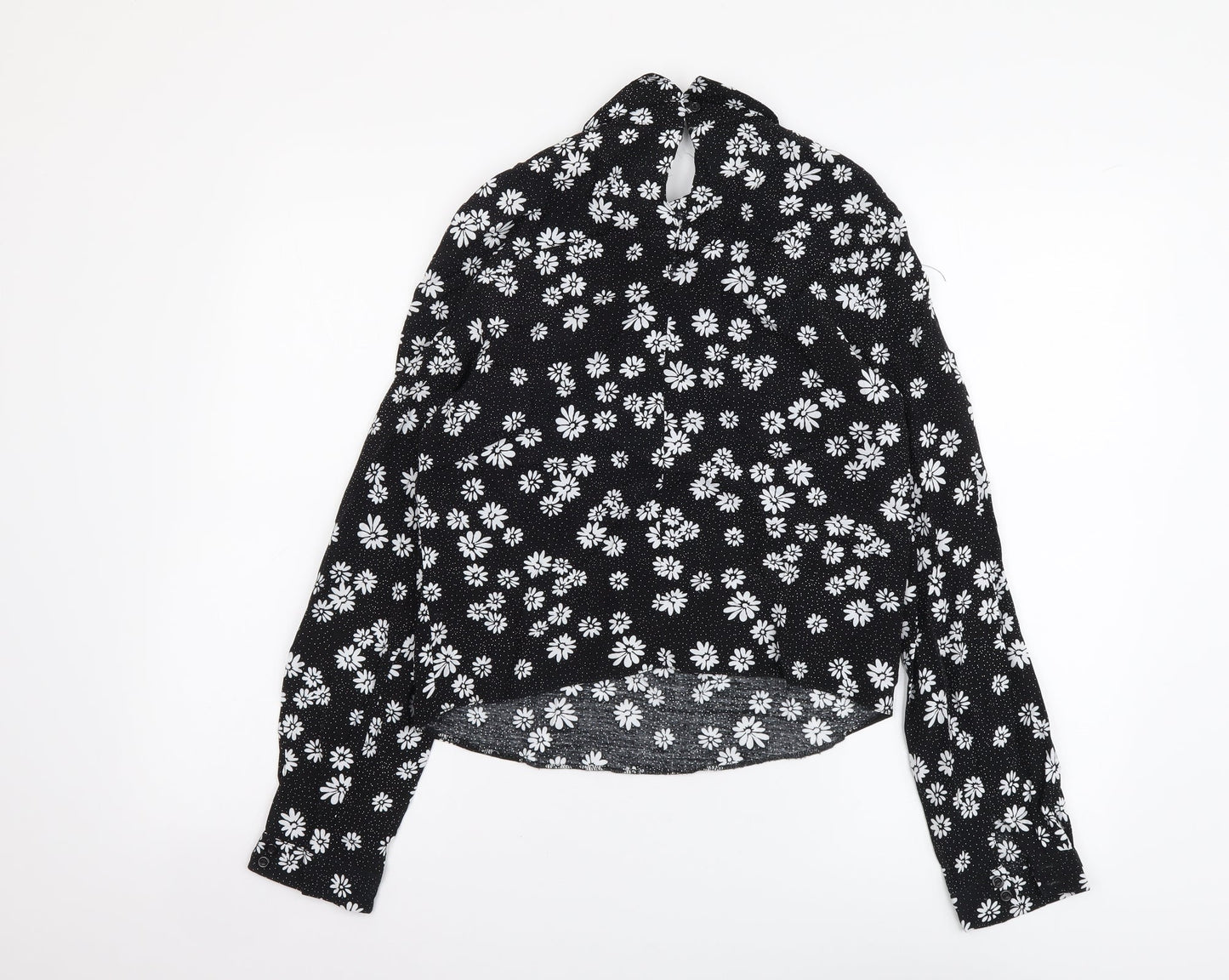 Miss Selfridge Womens Black Floral Viscose Basic Blouse Size 8 Collared