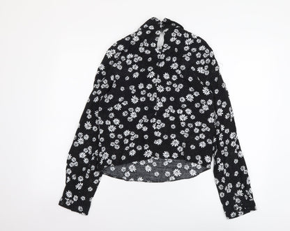 Miss Selfridge Womens Black Floral Viscose Basic Blouse Size 8 Collared