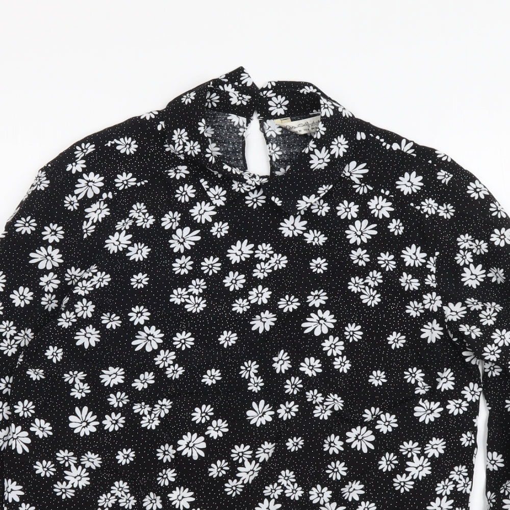 Miss Selfridge Womens Black Floral Viscose Basic Blouse Size 8 Collared