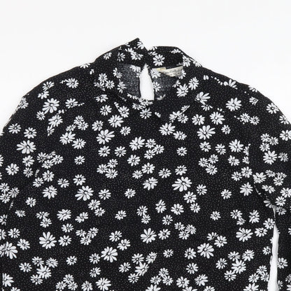 Miss Selfridge Womens Black Floral Viscose Basic Blouse Size 8 Collared