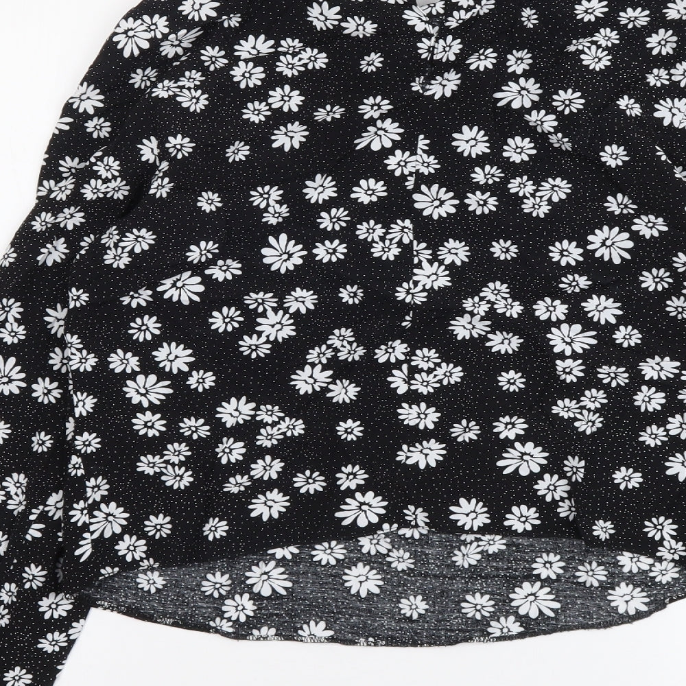 Miss Selfridge Womens Black Floral Viscose Basic Blouse Size 8 Collared
