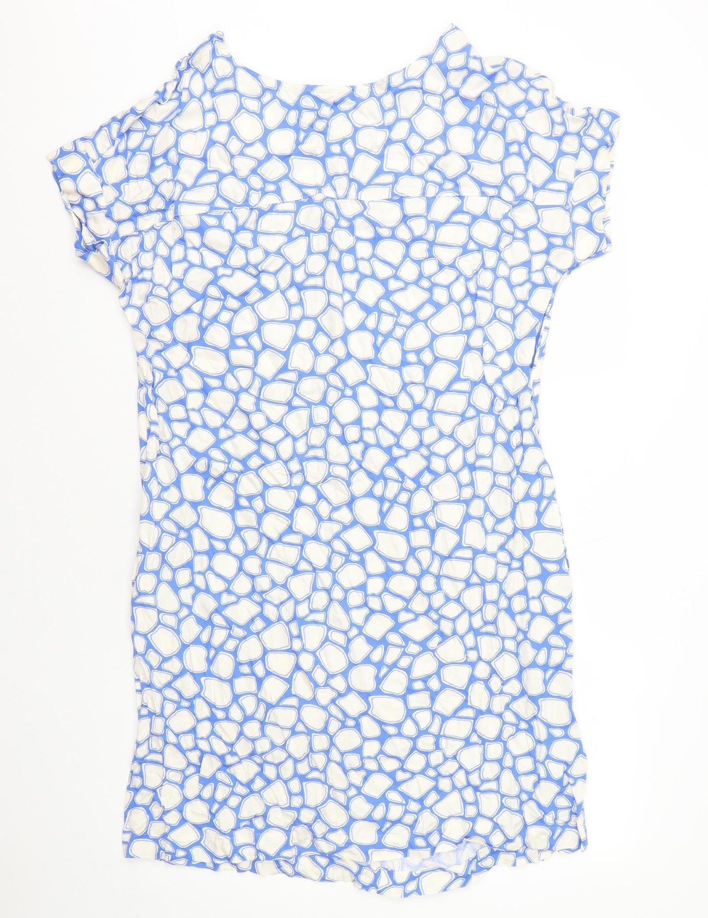Marks and Spencer Womens Blue Geometric Viscose Shift Size 14 Round Neck Pullover