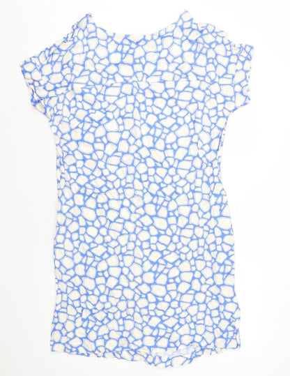 Marks and Spencer Womens Blue Geometric Viscose Shift Size 14 Round Neck Pullover
