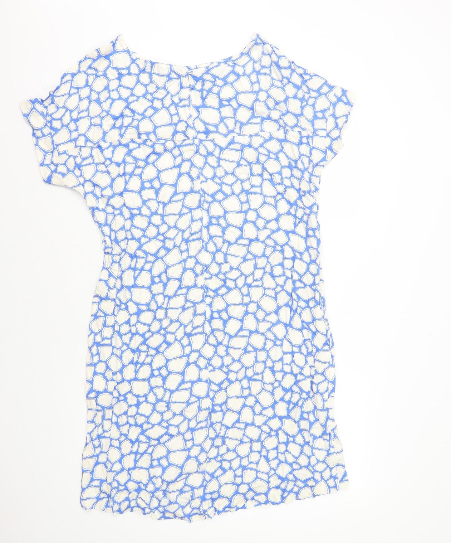 Marks and Spencer Womens Blue Geometric Viscose Shift Size 14 Round Neck Pullover