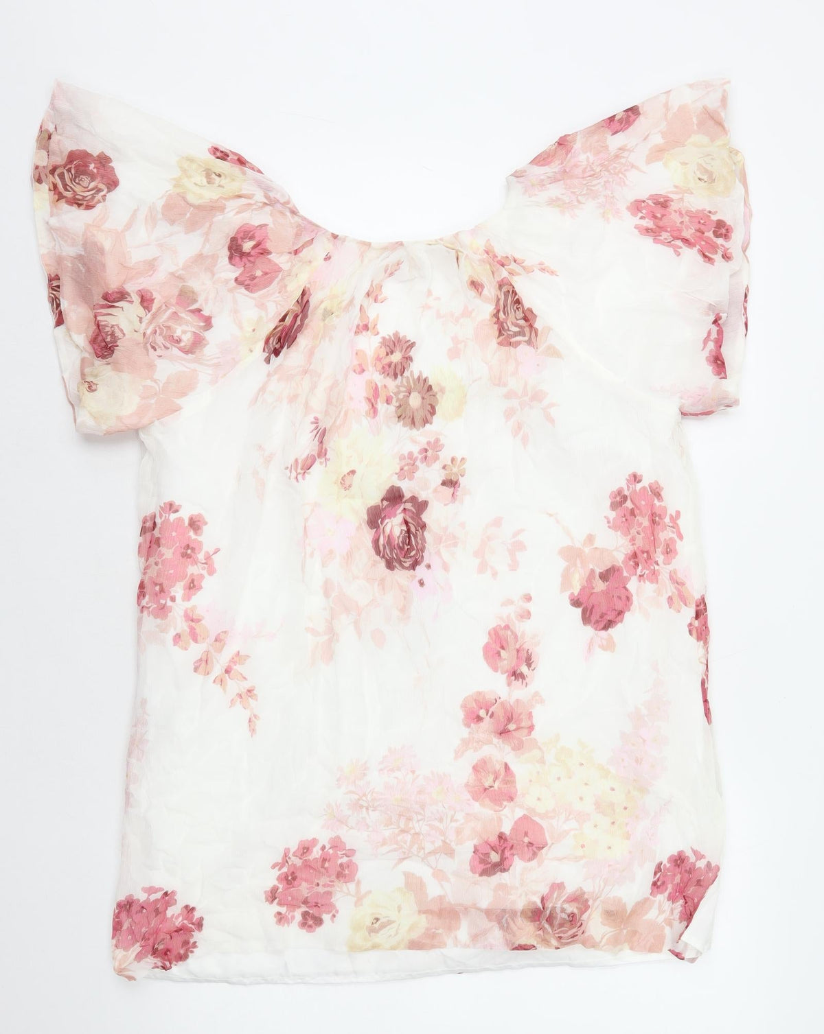 Modern Rarity Womens White Floral Polyester Shift Size 12 V-Neck Pullover