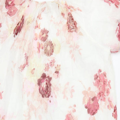 Modern Rarity Womens White Floral Polyester Shift Size 12 V-Neck Pullover