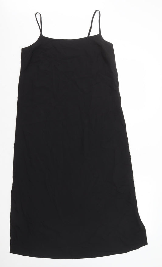 Marks and Spencer Womens Black Polyester Slip Dress Size 10 Square Neck Pullover