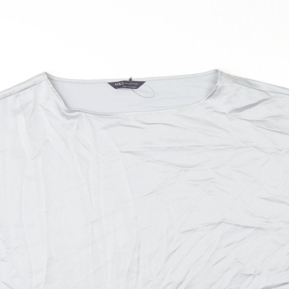 Marks and Spencer Womens Grey Polyester Basic T-Shirt Size 14 Square Neck