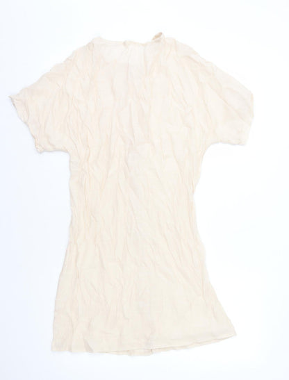 Preworn Womens Ivory Polyester A-Line Size 10 Round Neck Button
