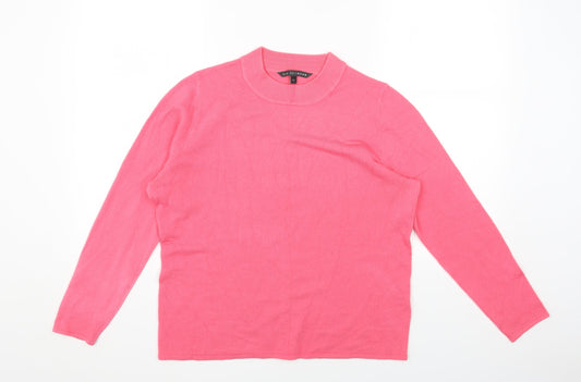 Love Knitwear Womens Pink Mock Neck Acrylic Pullover Jumper Size 14