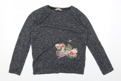 kasha Womens Grey Round Neck Cotton Pullover Jumper Size 10 - Peacock Flowers
