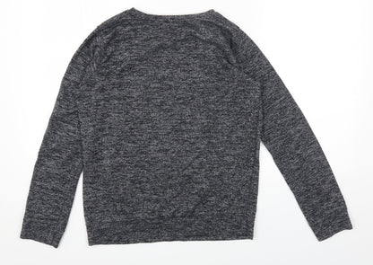 kasha Womens Grey Round Neck Cotton Pullover Jumper Size 10 - Peacock Flowers