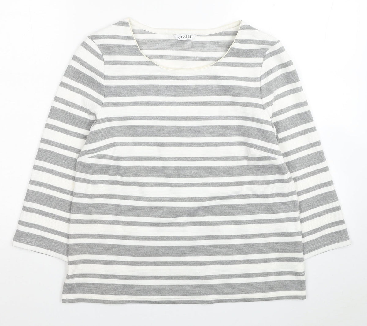 Classics Womens White Striped Polyester Pullover Sweatshirt Size 10 Pullover