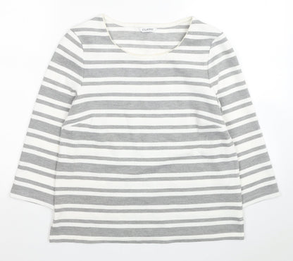 Classics Womens White Striped Polyester Pullover Sweatshirt Size 10 Pullover
