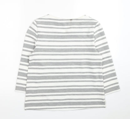 Classics Womens White Striped Polyester Pullover Sweatshirt Size 10 Pullover