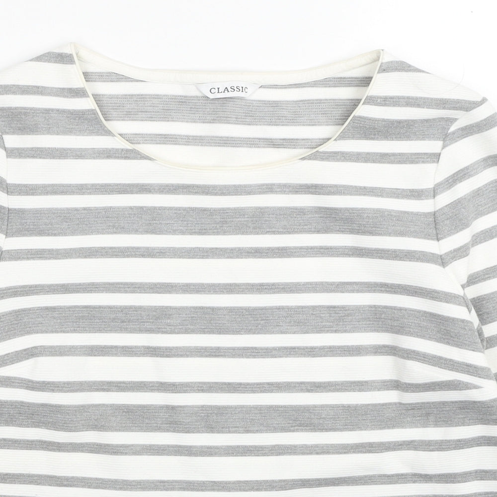 Classics Womens White Striped Polyester Pullover Sweatshirt Size 10 Pullover