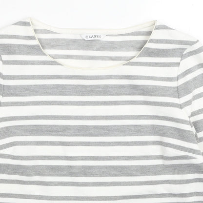 Classics Womens White Striped Polyester Pullover Sweatshirt Size 10 Pullover