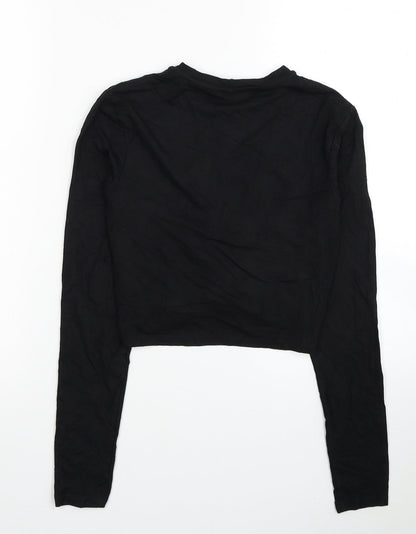 Divided by H&M Womens Black Cotton Cropped T-Shirt Size S Round Neck - Twist Detail