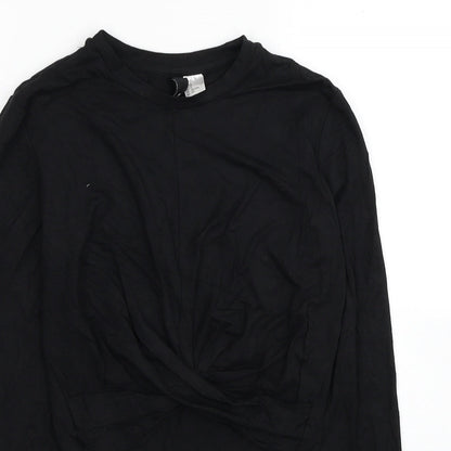 Divided by H&M Womens Black Cotton Cropped T-Shirt Size S Round Neck - Twist Detail
