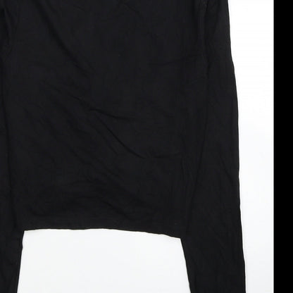 Divided by H&M Womens Black Cotton Cropped T-Shirt Size S Round Neck - Twist Detail