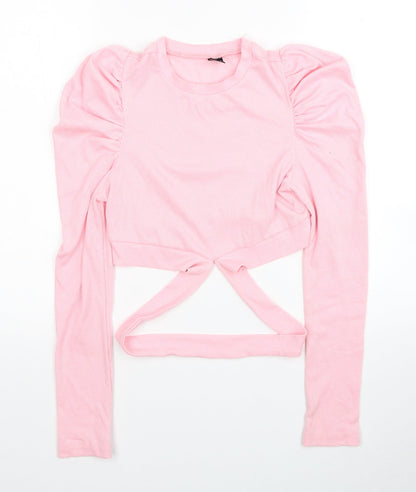 SheIn Womens Pink Polyester Jersey Blouse Size S Round Neck - Cut Out Detail