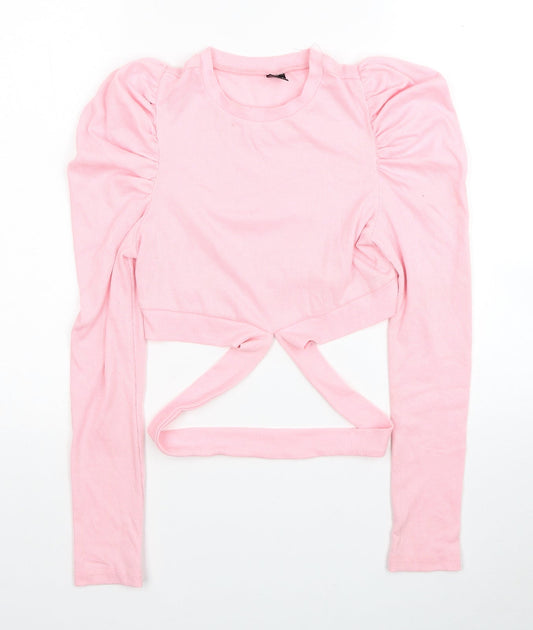 SheIn Womens Pink Polyester Jersey Blouse Size S Round Neck - Cut Out Detail