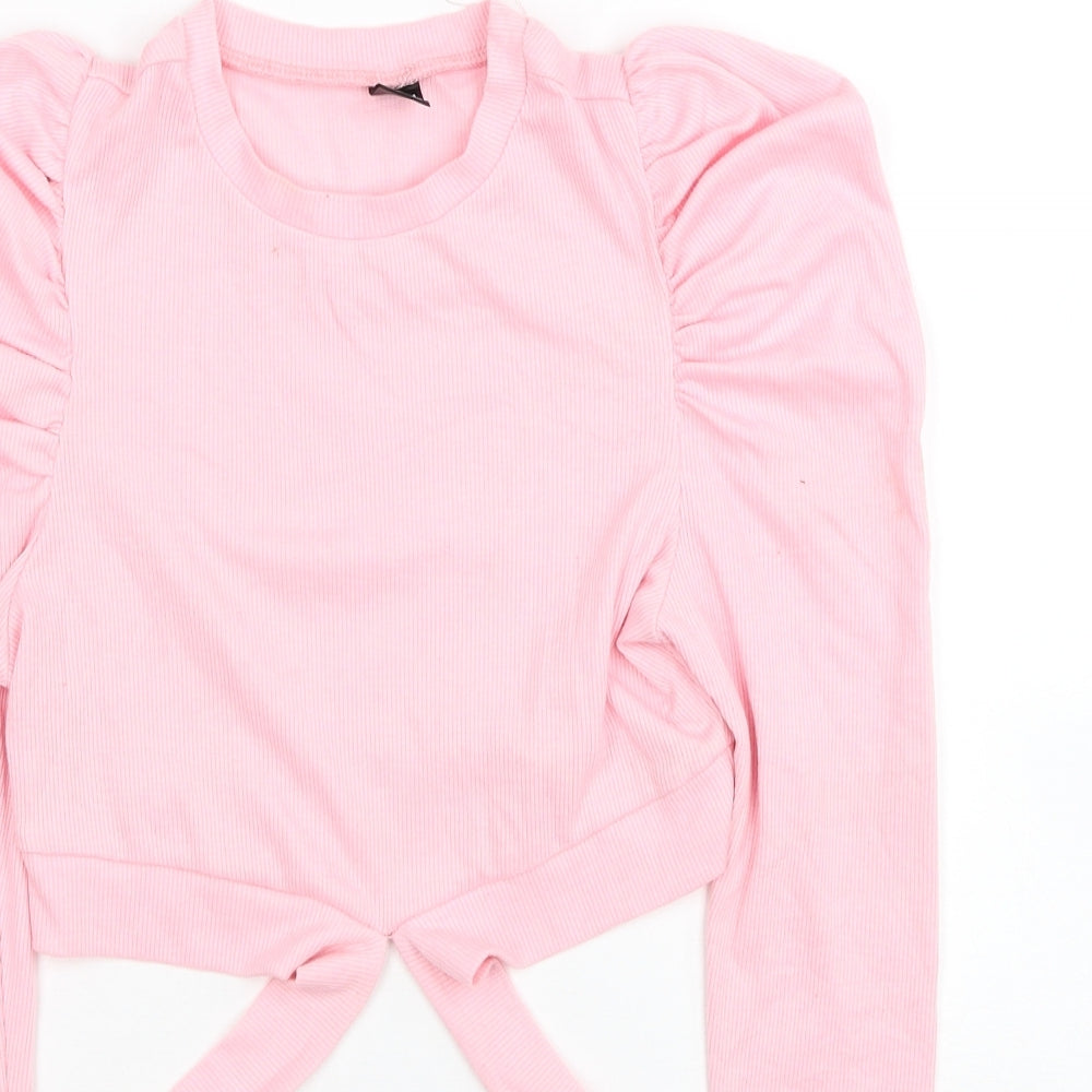 SheIn Womens Pink Polyester Jersey Blouse Size S Round Neck - Cut Out Detail