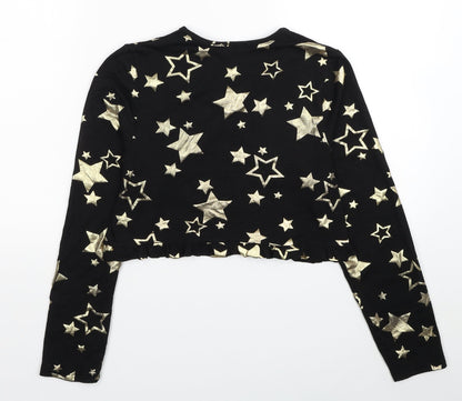 Boohoo Womens Black Geometric Viscose Cropped T-Shirt Size 10 Scoop Neck - Stars