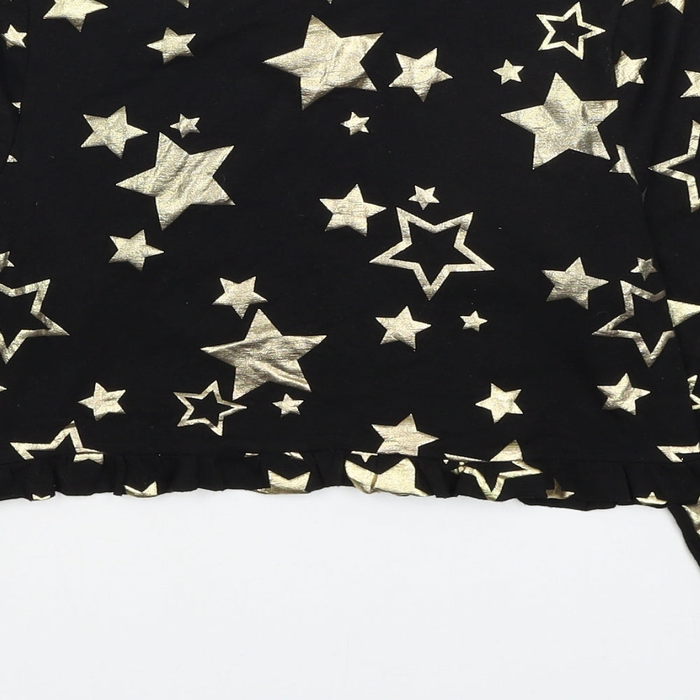 Boohoo Womens Black Geometric Viscose Cropped T-Shirt Size 10 Scoop Neck - Stars