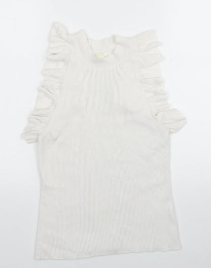 H&M Womens White Mock Neck Acrylic Vest Jumper Size M