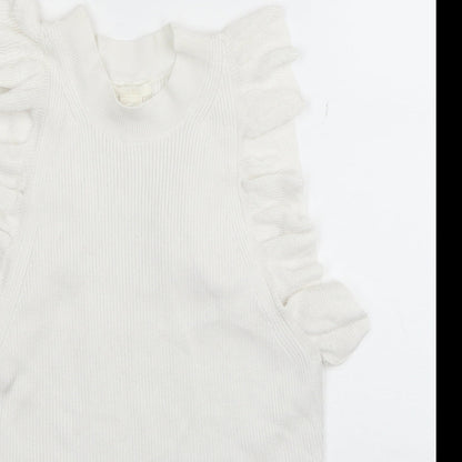 H&M Womens White Mock Neck Acrylic Vest Jumper Size M