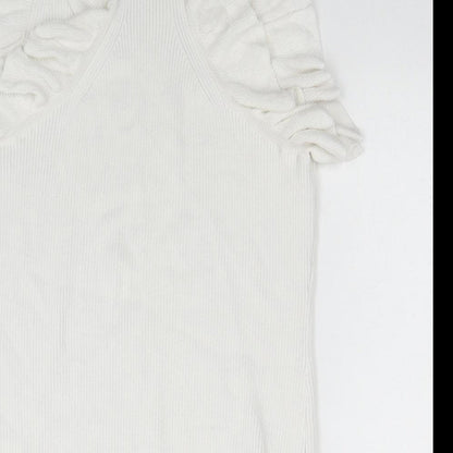H&M Womens White Mock Neck Acrylic Vest Jumper Size M