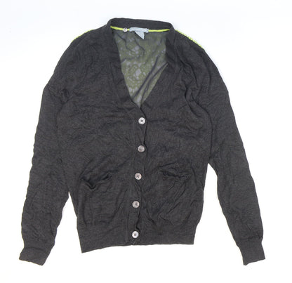 Urban Hilton Weiner Womens Grey V-Neck Floral Polyester Cardigan Jumper Size S - Lace