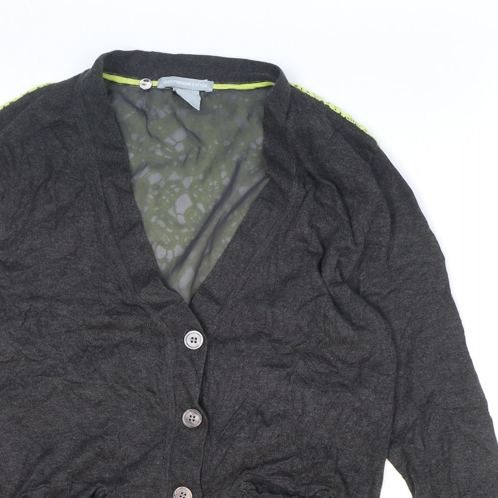 Urban Hilton Weiner Womens Grey V-Neck Floral Polyester Cardigan Jumper Size S - Lace