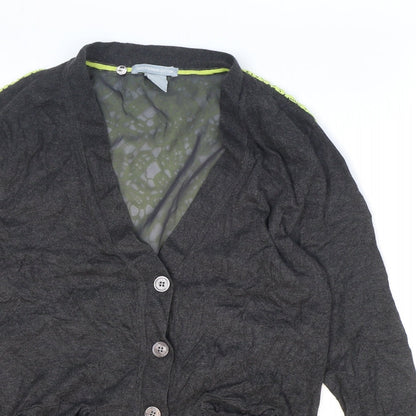 Urban Hilton Weiner Womens Grey V-Neck Floral Polyester Cardigan Jumper Size S - Lace