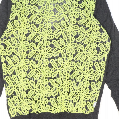 Urban Hilton Weiner Womens Grey V-Neck Floral Polyester Cardigan Jumper Size S - Lace