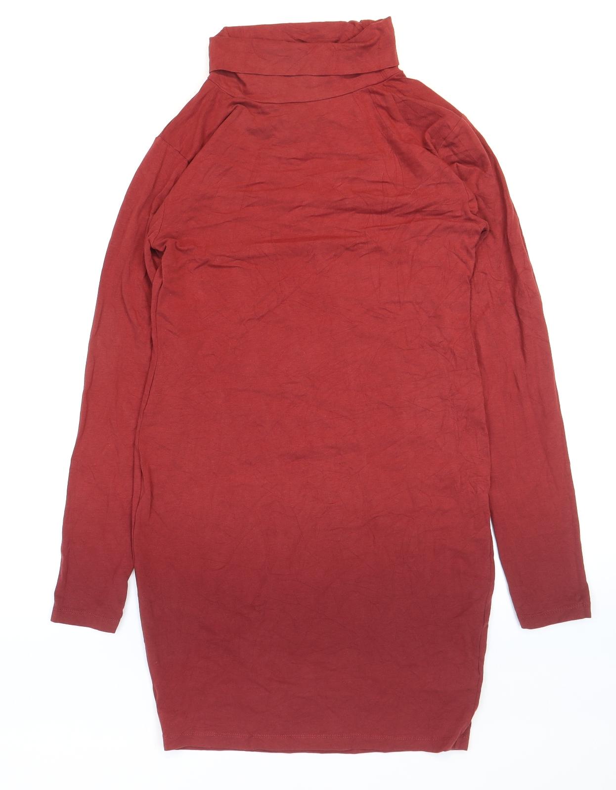 Boohoo Womens Red Cotton Bodycon Size 14 Roll Neck Pullover