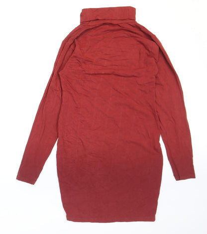 Boohoo Womens Red Cotton Bodycon Size 14 Roll Neck Pullover