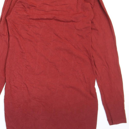 Boohoo Womens Red Cotton Bodycon Size 14 Roll Neck Pullover