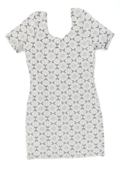 Topshop Womens Green Floral Cotton Bodycon Size 12 Round Neck Pullover