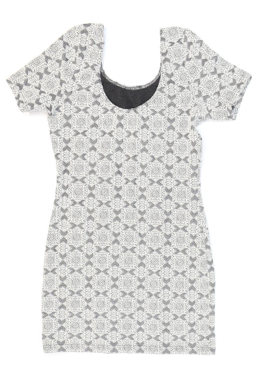 Topshop Womens Green Floral Cotton Bodycon Size 12 Round Neck Pullover