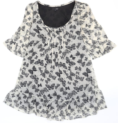 NEXT Womens Beige Geometric Polyester Fit & Flare Size 8 Round Neck Pullover - Butterflies