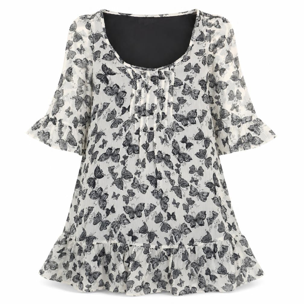 NEXT Womens Beige Geometric Polyester Fit & Flare Size 8 Round Neck Pullover - Butterflies