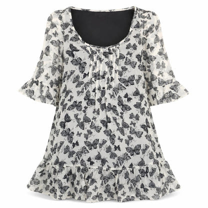 NEXT Womens Beige Geometric Polyester Fit & Flare Size 8 Round Neck Pullover - Butterflies