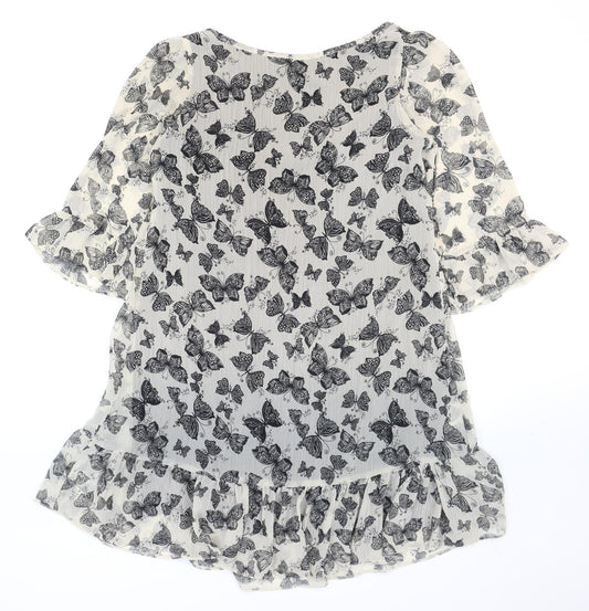 NEXT Womens Beige Geometric Polyester Fit & Flare Size 8 Round Neck Pullover - Butterflies
