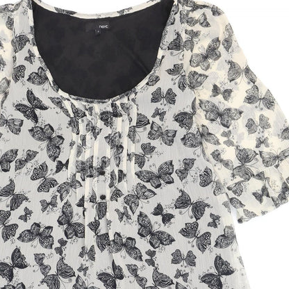 NEXT Womens Beige Geometric Polyester Fit & Flare Size 8 Round Neck Pullover - Butterflies