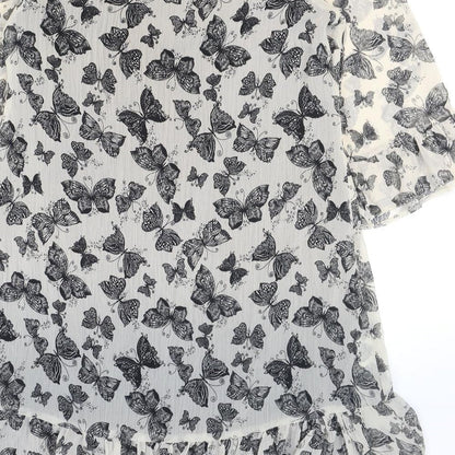 NEXT Womens Beige Geometric Polyester Fit & Flare Size 8 Round Neck Pullover - Butterflies