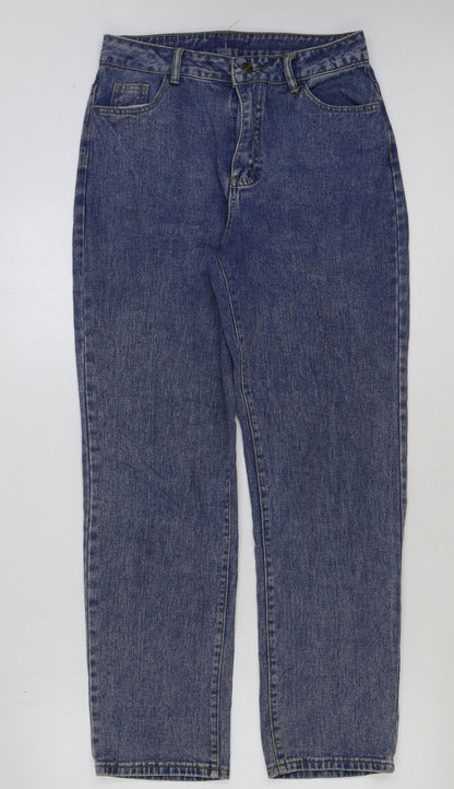 PREWOR Womens Blue Cotton Straight Jeans Size 30 in Regular Button