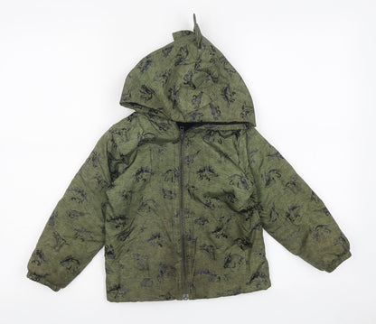 Mick Mack Boys Green Geometric Jacket Size 4 Years Zip - Dinosaur